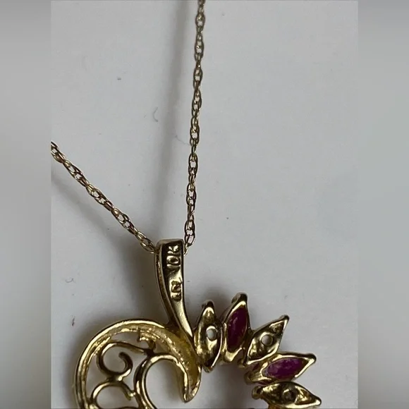 Chain Necklace 10K Yellow Gold Ruby & Diamond ADL Abraham David Loewenstark - Picture 4 of 10